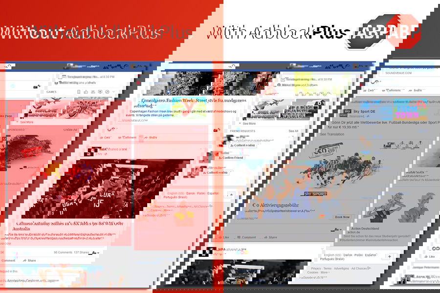 Facebook with or without AdBlock