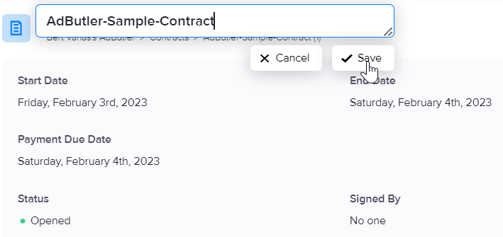 How to save an edited contract name in AdButler
